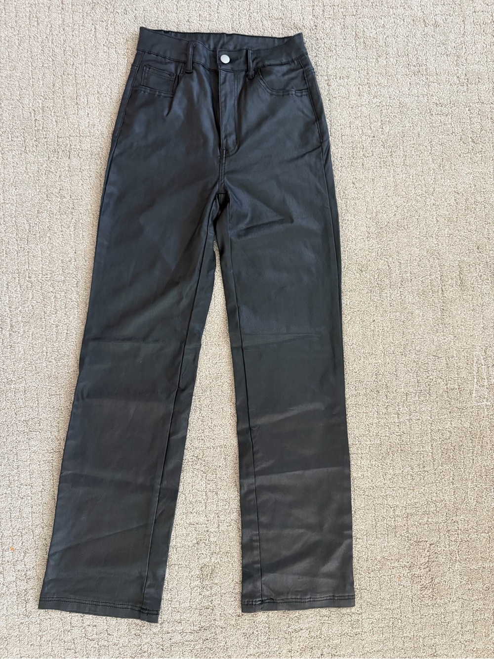 SHEIN Tall Black Coated Faux Leather High Rise Straight Leg Pants